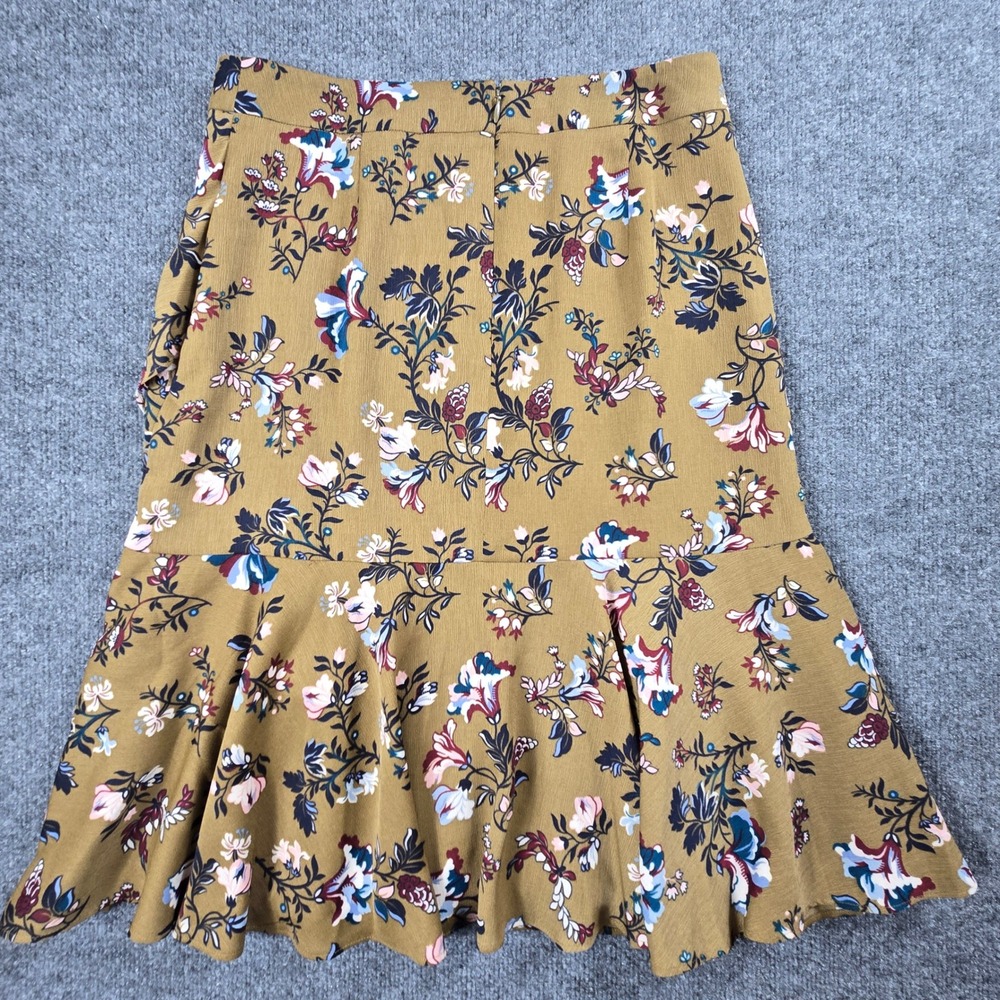 Ann Taylor Floral Ruffle Skirt Womens 6 Yellow Faux Wrap Midi (B7)